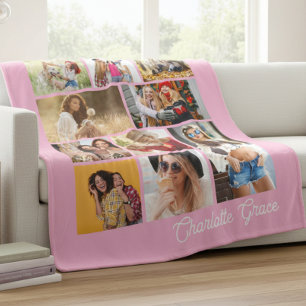 Moderne Minimalistische Roze 10 Foto Collage Met N Fleece Deken