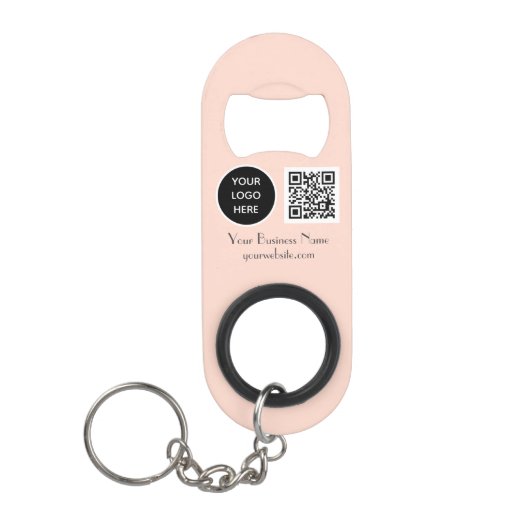 Moderne minimalistische roze aangepaste logo QR-co Mini Flessenopener (Voorkant)