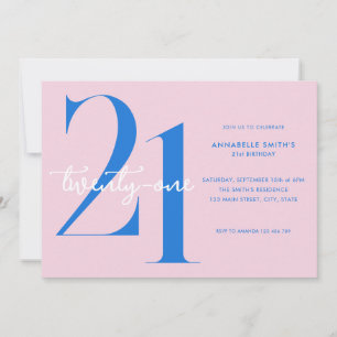Moderne minimalistische roze blauw 21ste verjaarda kaart