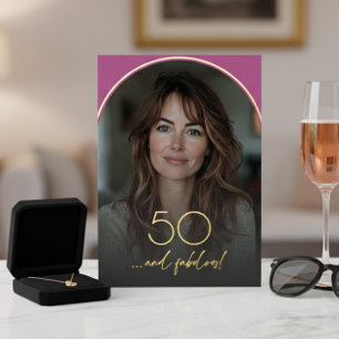 Moderne Minimalistische Roze Boog 50 & Fabulous Ve Folie Uitnodiging