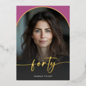 Moderne Minimalistische Roze Boog Veertigste Verja Folie Uitnodiging (Voorkant)