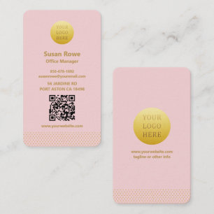 Moderne minimalistische roze en gouden stippen QR- Visitekaartje