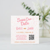 Moderne minimalistische roze en Oranje retro Save The Date (Staand voorkant)