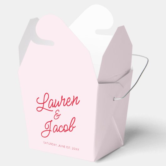 Moderne minimalistische roze en rode bruiloft bedankdoosjes (Geopend)