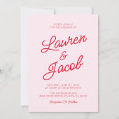 Moderne minimalistische roze en rode bruiloft kaart (Voorkant)