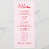 Moderne minimalistische roze en rode bruiloft menu (Voorkant)