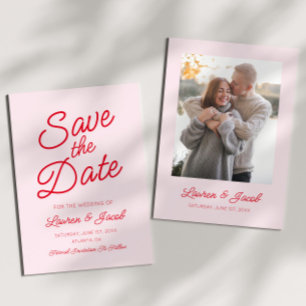 Moderne minimalistische roze en rode bruiloft save the date