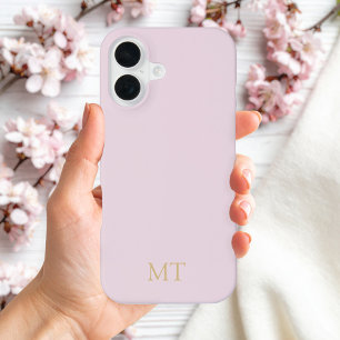 Moderne Minimalistische Roze Gouden Initiële Monog iPhone 16 Hoesje