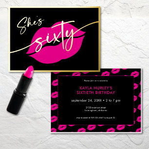 Moderne Minimalistische Roze Lippen Ze Is Zestig V Folie Uitnodiging