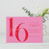 Moderne minimalistische roze rode 16e verjaardag kaart (Staand voorkant)