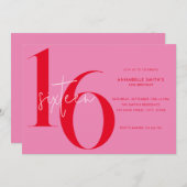 Moderne minimalistische roze rode 16e verjaardag kaart (Voorkant / Achterkant)
