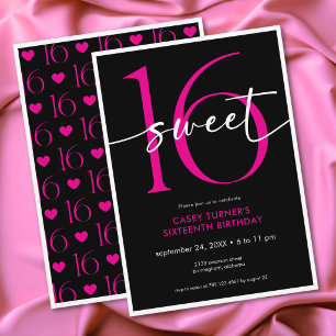 Moderne Minimalistische Roze Sweet Sixteen Script  Kaart