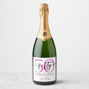 Moderne Minimalistische Roze Vijftig Fabulous Scri Sparkling Wijnetiket