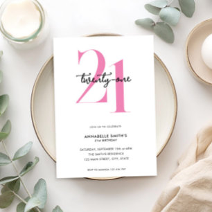 Moderne minimalistische roze wit 21e verjaardag kaart