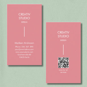 Moderne Minimalistische Roze Witte QR Code Visitekaartje