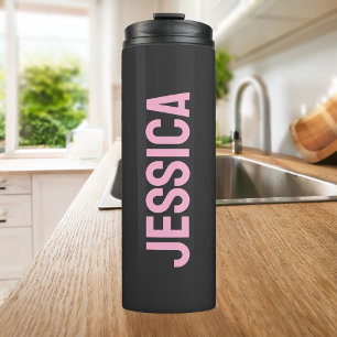 Moderne minimalistische roze zwarte gepersonalisee thermosbeker