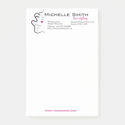 Moderne Minimalistische Roze Zwarte Haar Schoonhei Post-it® Notes (Voorkant)