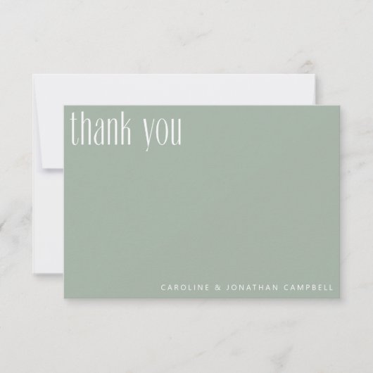 Moderne minimalistische Sage Green Custom Wedding Bedankkaart (Voorkant)