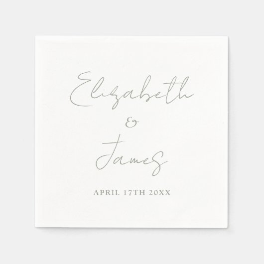 Moderne minimalistische Sage Green Script Wedding Servet (Voorkant)
