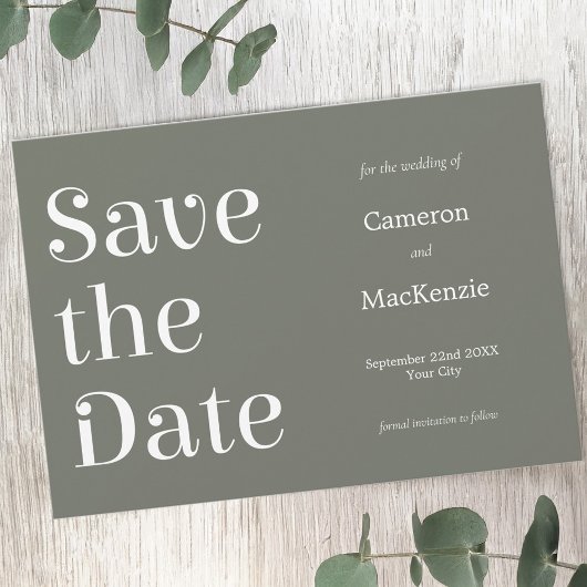 Moderne Minimalistische Sage Groene Bruiloft Save The Date