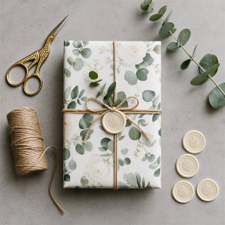Moderne Minimalistische Saliegroen Bloemige Eucaly Cadeaupapier