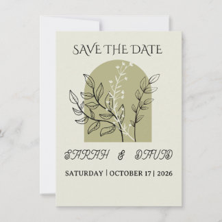 moderne minimalistische saliegroene boog save the date