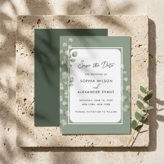 Moderne Minimalistische Saliegroene Botanische | Save The Date