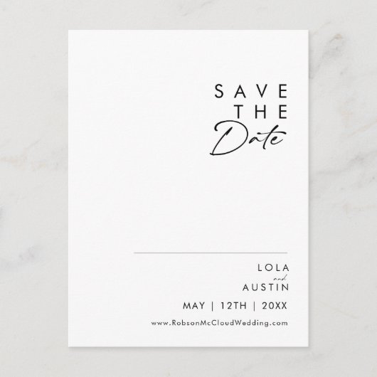 Moderne Minimalistische 'Save The Date' Postkaart Uitnodiging Briefkaart (Voorkant)
