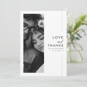 Moderne minimalistische script 3 foto bruiloft bedankkaart (Staand voorkant)