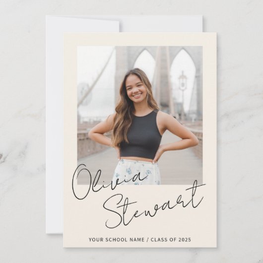 Moderne minimalistische script Afstuderen foto Aankondiging (Voorkant)