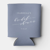 Moderne Minimalistische Script Blauwe Bruiloft Cus Blikjeskoeler (Voorkant)