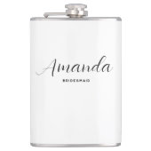 Moderne Minimalistische Script Bruidsmeisje Heupfles (Voorkant)