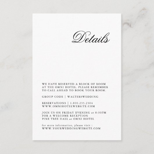 Moderne minimalistische script bruiloft detail Kaa Informatiekaartje (Voorkant)