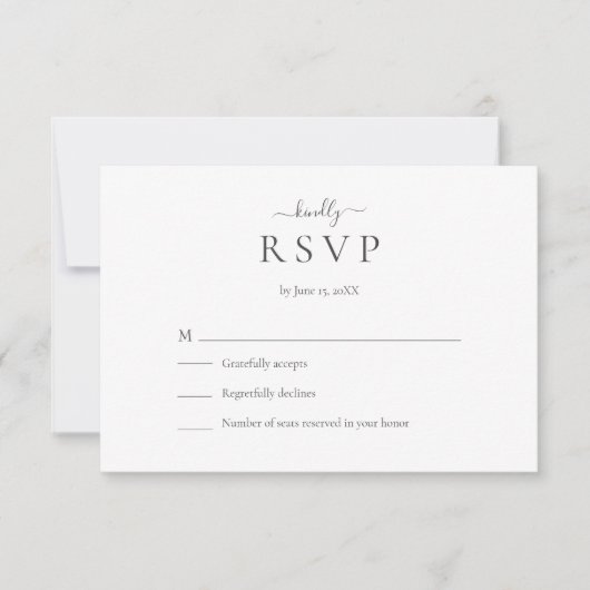 Moderne minimalistische script bruiloft RSVP Kaart (Voorkant)