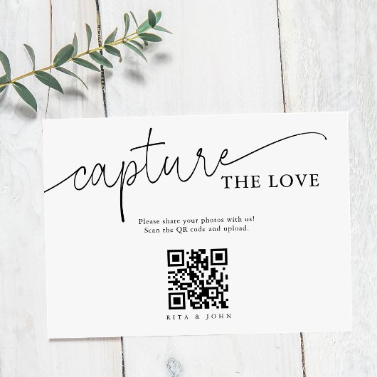 Moderne Minimalistische Script Capture The Love QR Informatiekaartje