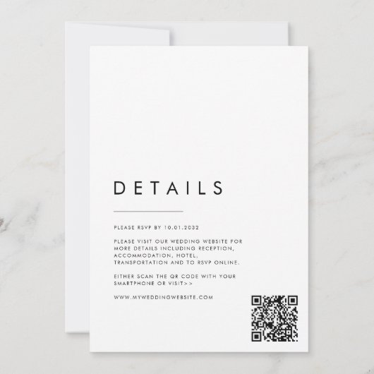 Moderne minimalistische script details QR code bru Kaart (Achterkant)