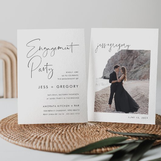 Moderne minimalistische Script Engagement Party Fo Kaart