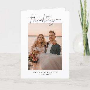 Moderne minimalistische script hart trouwfoto bedankkaart
