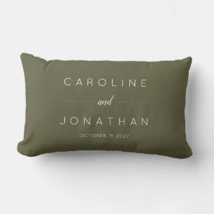 Moderne Minimalistische Script Olive Moss Huwelijk Kussen