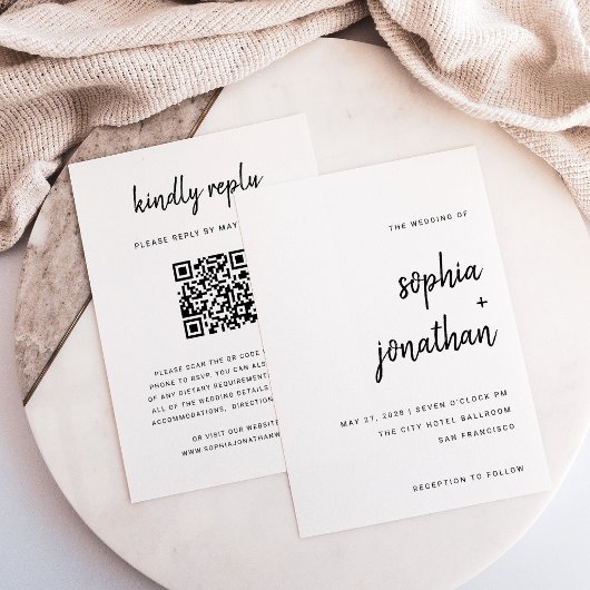 Moderne Minimalistische Script | QR Code RSVP Trou Kaart