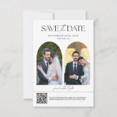 Moderne Minimalistische Script Qr Code Trouwfoto Save The Date (Voorkant)