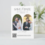 Moderne Minimalistische Script Qr Code Trouwfoto Save The Date (Staand voorkant)