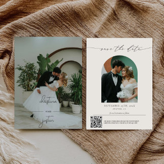 Moderne Minimalistische Script Qr Code Trouwfoto  Save The Date
