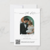 Moderne Minimalistische Script Qr Code Trouwfoto  Save The Date (Voorkant)