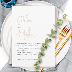 Moderne Minimalistische Script Stof Roze Trouwen Kaart