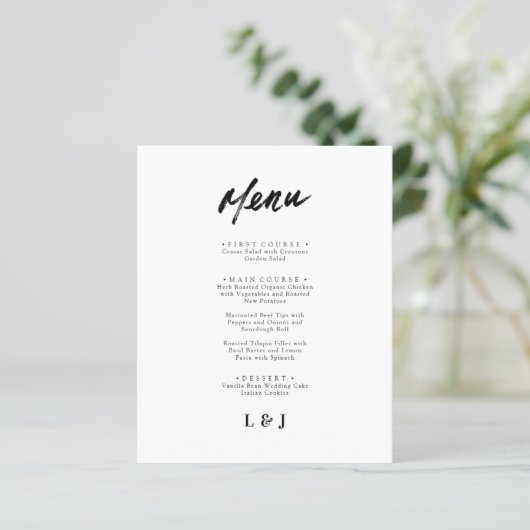 Moderne Minimalistische Script Wedding Menu Kaarte (Staand voorkant)