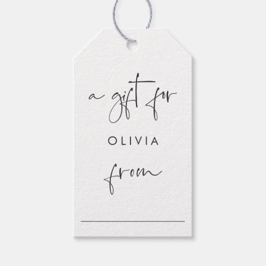 Moderne Minimalistische Script Weergave Shower Cadeaulabel (Voorkant)