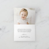 Moderne minimalistische scriptfotodoop bedankkaart (Binnen)