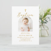 Moderne minimalistische scriptfotodoop kaart (Staand voorkant)