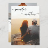Moderne, minimalistische scriptfoto's bruiloft kaart (Voorkant / Achterkant)